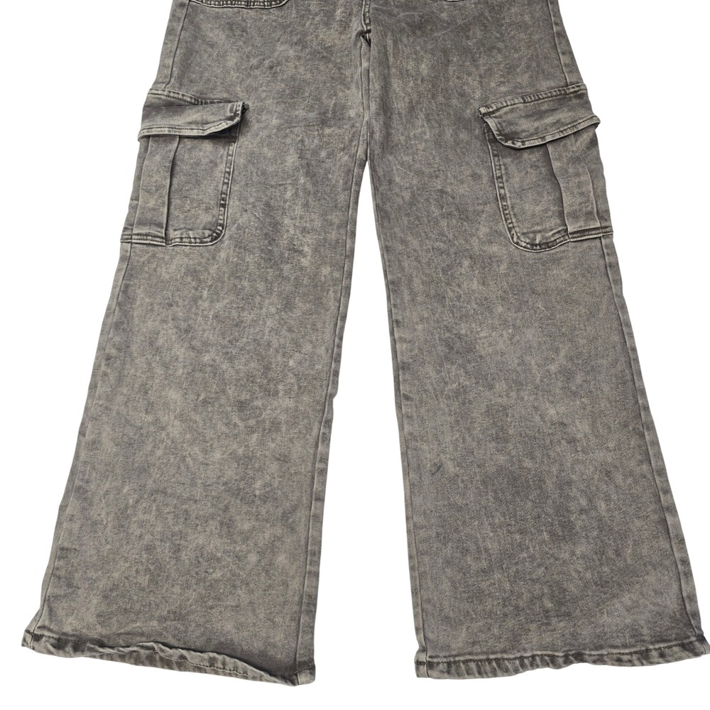 Disclosure Beige Acid Wash Wide Leg Cargo Pants High Rise Utility Denim 13/31 - Picture 4 of 8